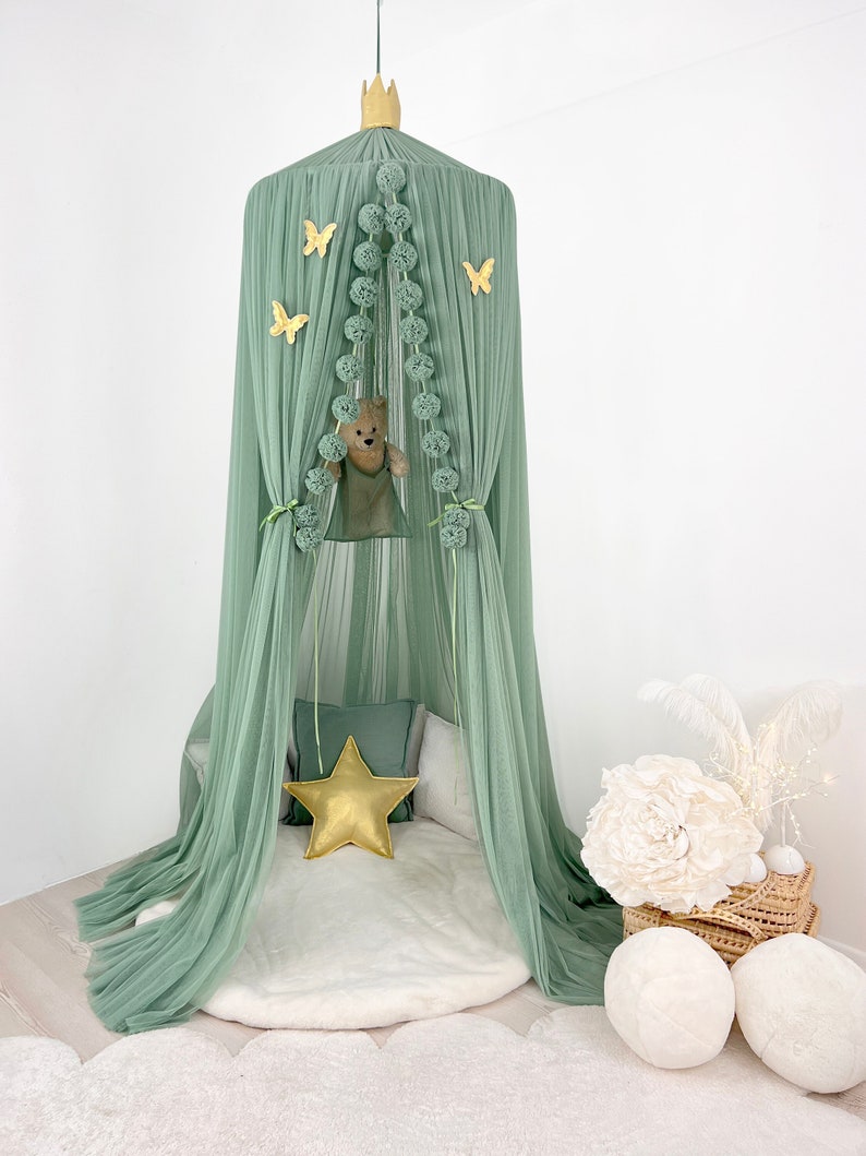 sage green canopy, tulle canopy,green kids canopy, canopy bed, reading corner