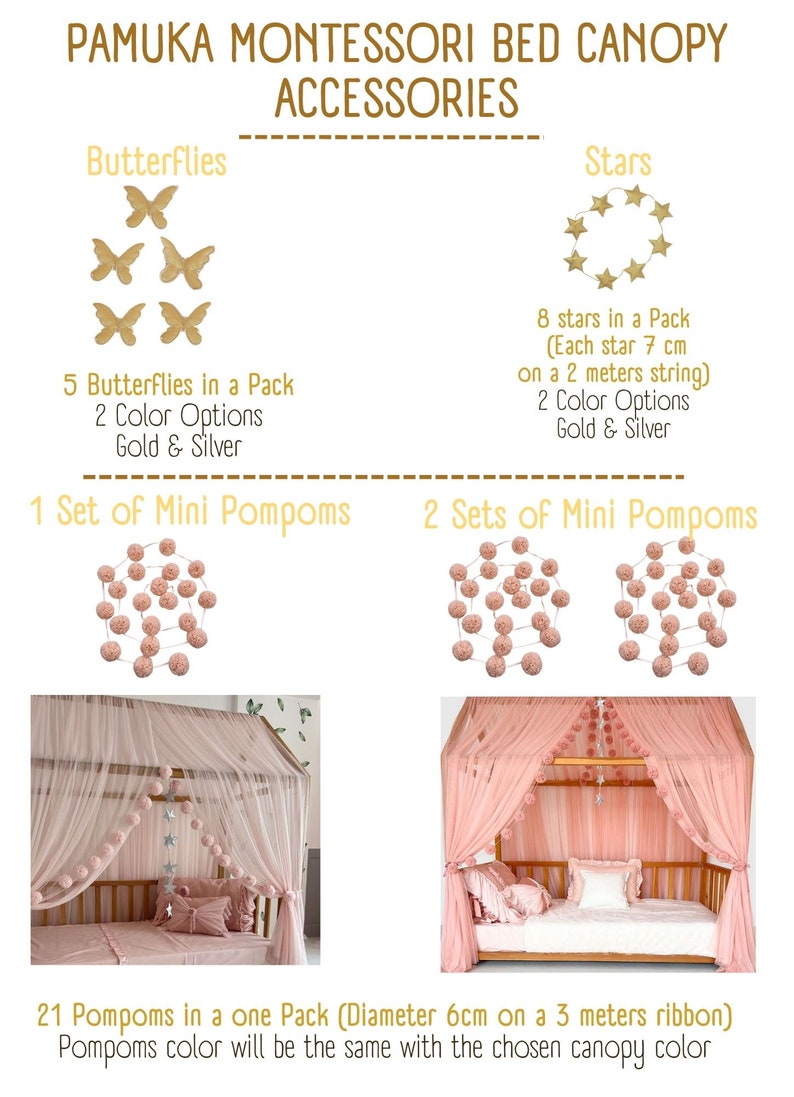 Dosel de tul rosa bebé, dosel de cama Montessori personalizado, cortinas de cama Montessori, cortinas de cama de casa, dosel de cuna para marco de cama imagen 4