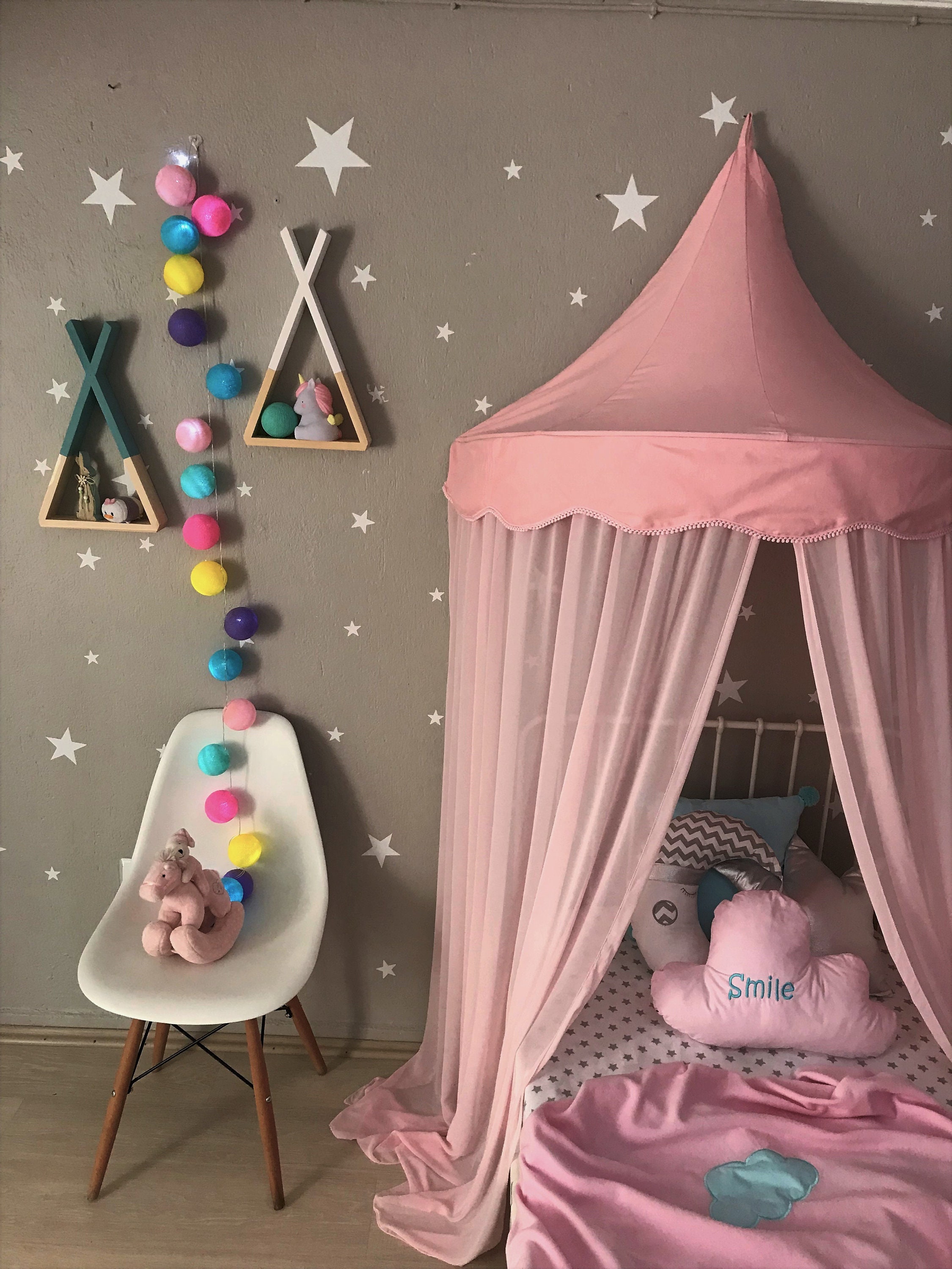 Morbido Cotone Tondo Multicolore a Cupola Confortevole Appeso zanzariera Tenda Bambini Principessa Giocare Tende per Bambino Giocando Decorazioni per la casa Rosa Focket Letto a baldacchino 