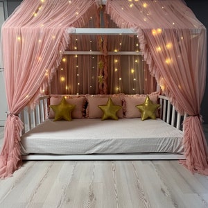 DELUXE Blush Canopy Bed, Tulle Bed Canopy, Custom Size Bed  Canopy, Curtains for Montessori Bed, House Bed Curtains, Customize Canopy