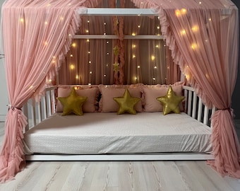 DELUXE Blush Canopy Bed, Tulle Bed Canopy, Custom Size Bed  Canopy, Curtains for Montessori Bed, House Bed Curtains, Customize Canopy