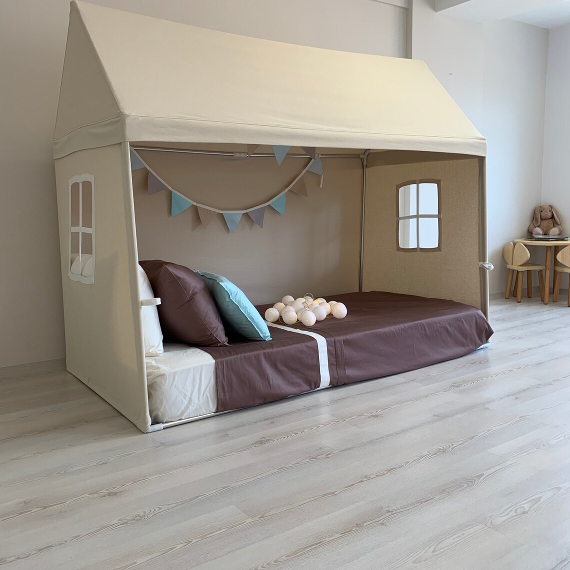 Twin Size Playhouse Canopy Canopy Bed Naturel Canvas Etsy Australia