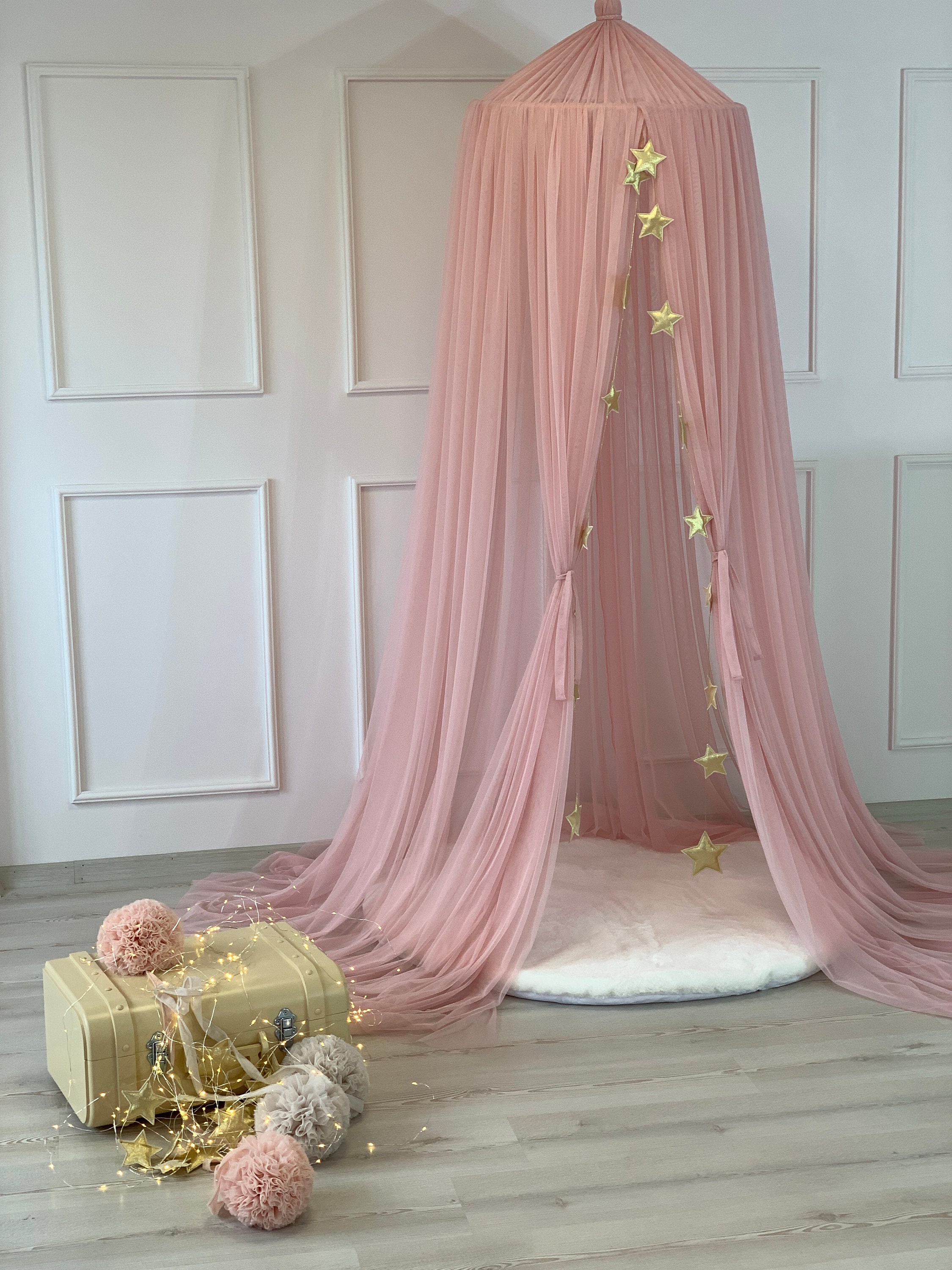 Blush Pink Canopy With 25 M Tulle Princess Crib Canopy Dusty Etsy