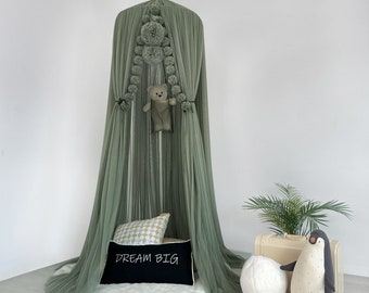 Khaki Green Tulle Canopy, Green Crib Canopy, Canopy for kid, Canopy Curtains, Kid Room Decor, Canopy Bed, Reading Corner, Kid Canopy,