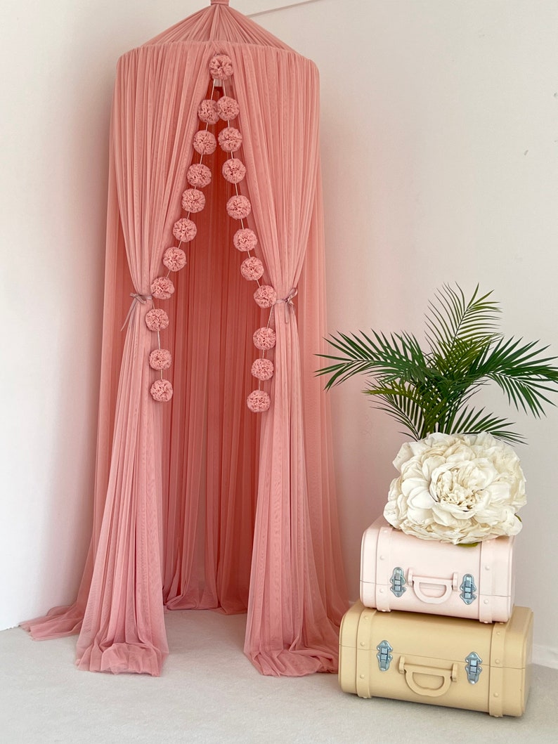 Blush Canopy Dusty Pink Tulle Canopy Pink Bed Curtains Crib Etsy