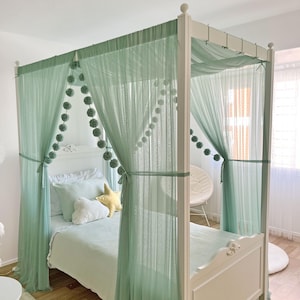 Letto a baldacchino verde salvia, letto a baldacchino, letto a baldacchino quadrato, letto a baldacchino Montessori, tende per letto a baldacchino, letto a baldacchino singolo