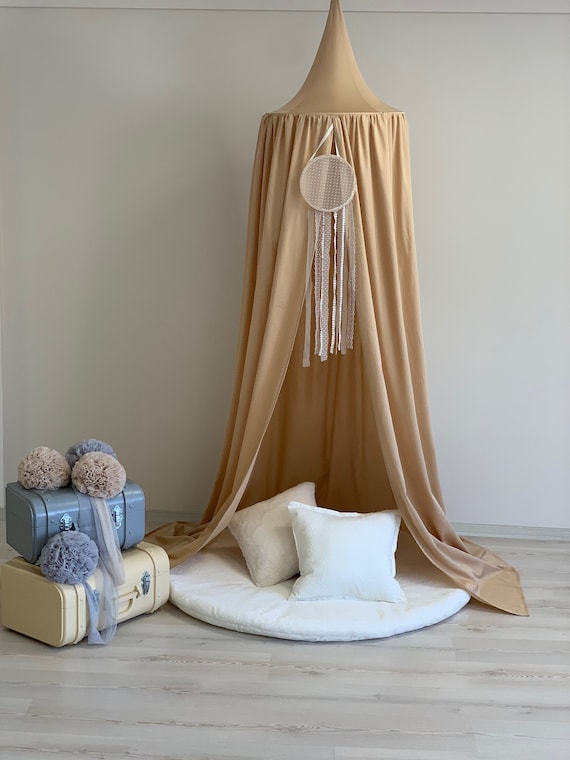 Beige Canopy 50 Cm Creamy Nursery Baldachin Cotton Bed Canopy Hanging Play Tent Nook Baldachin Bed Hanging Canopy Etsy