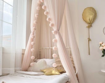 Soft Vanilla Bed Canopy Kids Bedding Hanging Canopy for Montessori Crib  Nursery Drapes