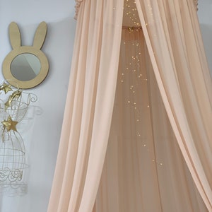 Light Coral Frill Canopy, Sheer Frill baldachin, Light Orange Ceiling Hanging Tent, Canopy for Nursery Kids, Reading Nook Tent, Bed Canopy