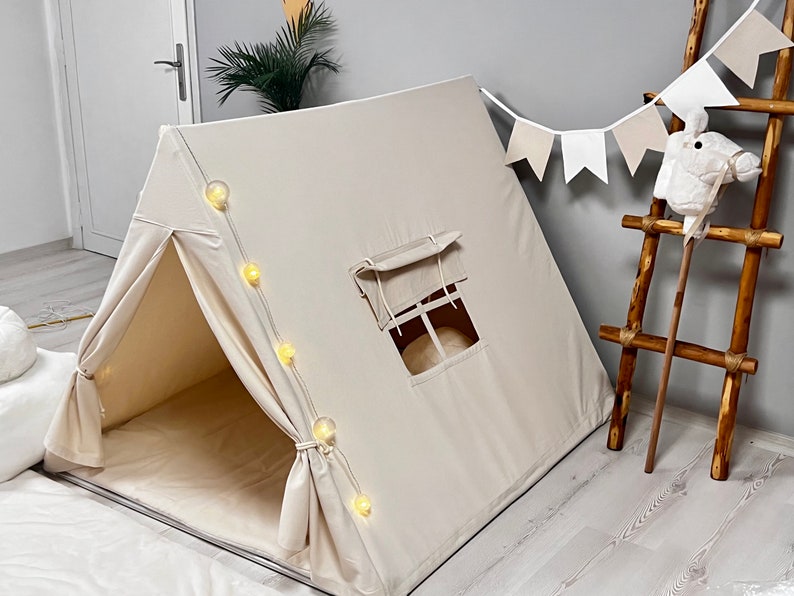 Teepee for kid, Cotton Teepee, Tent for boys, Canvas Kids Tent, Boho Kids Teepee, Playhouse for kids, Nordic tent for Girls and Boys image 8