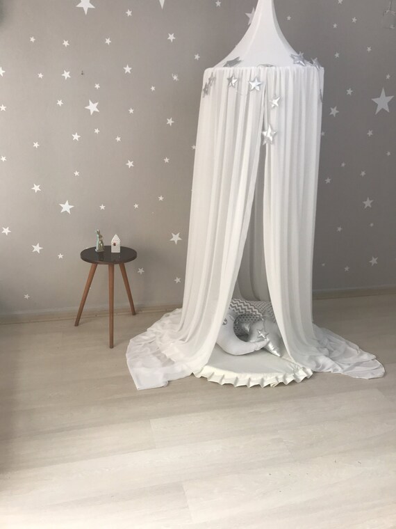 Bed Canopy Chiffon Baldachin White Canopy Kids Ceiling Hanging Tent Canopy For Nursery Kids Reading Nook White Crib Canopy
