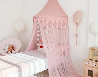 Rosa Dome Hängen Baldachin Halbrunde Bett Vorhänge Spielen Leseecke für Mädchen,
