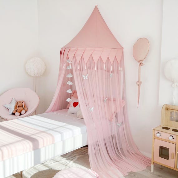 Rosa Dome Hängen Baldachin Halbrunde Bett Vorhänge Spielen Leseecke für Mädchen,