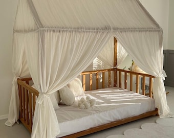 Baldacchino Montessori per letto, mussola di cotone 100%, tenda per letto su misura.