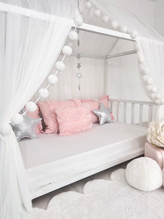 White Bed Canopy Bed Canopy for Girls Montessori Bed Curtains Crib Netting Mosquito Net for Bed Nursery White Bed Curtains Etsy Canada