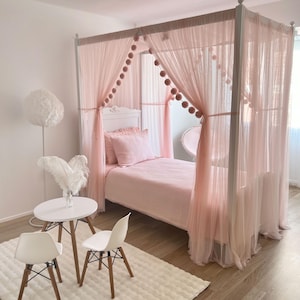 Letto a baldacchino DELUXE rosa baby, tende complete per letto a baldacchino, baldacchino Montessori, tende per letto personalizzate, tende per letto, tende per letto a baldacchino, letto a baldacchino