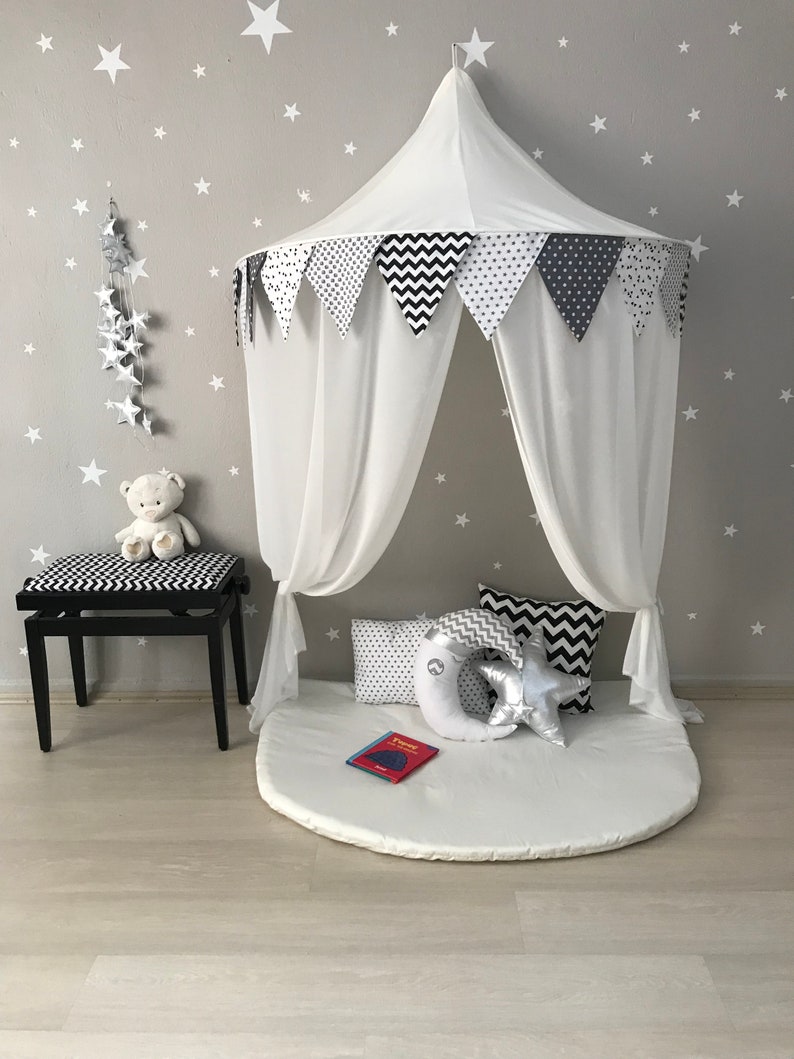 Unisex Baldachin Reading Corner Half Canopy Canopy Bedding Black White Teepee Play Corner Hanging Play Tent Kids Canopy Canopy Tent