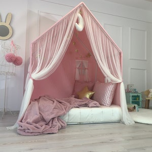 Montessori House Bed, Pink Canvas Teepee, Playhouse Tent, Cotton Play House, Montessori Bed, Teepee for Girls, Small Play Cottage, Teepee image 6