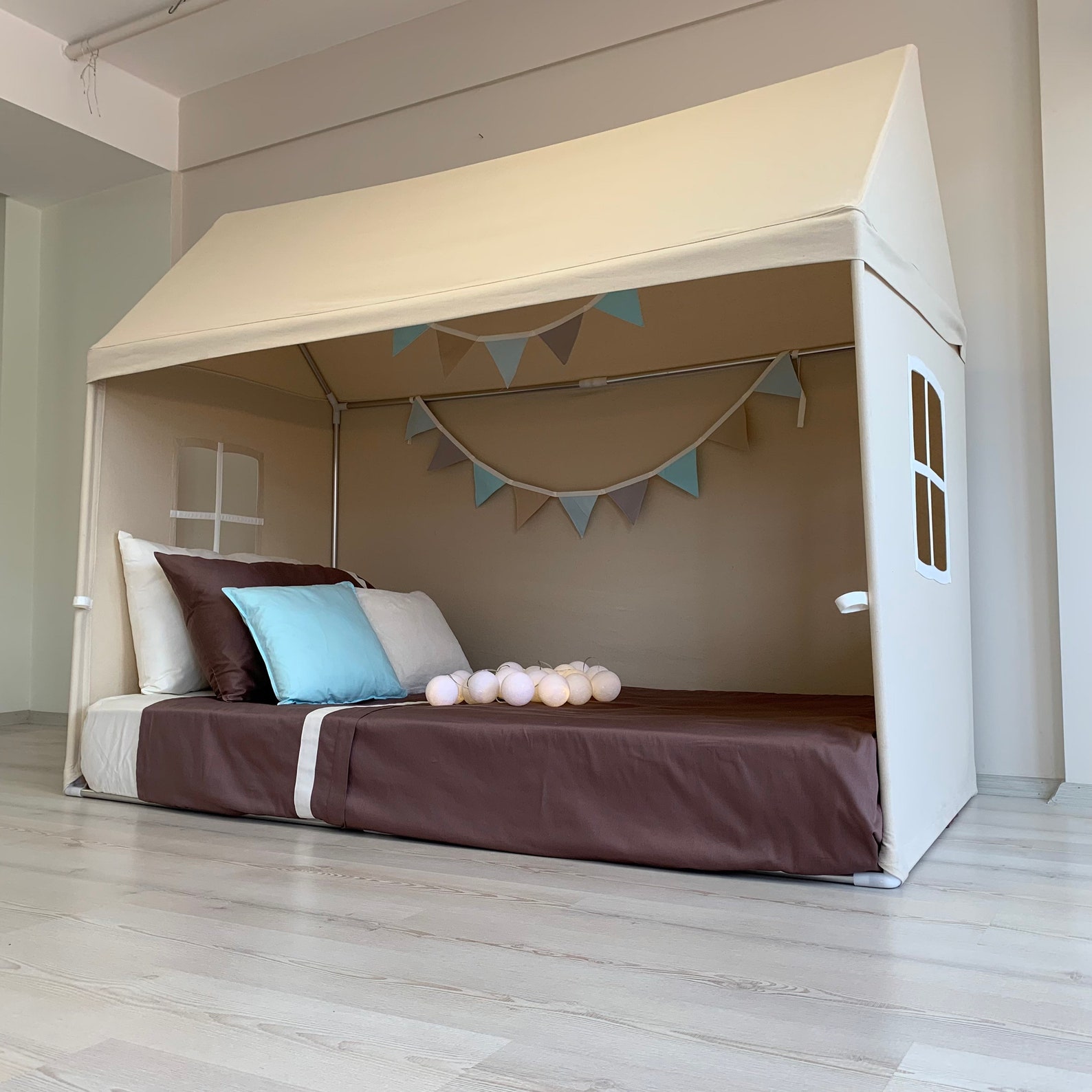 Twin Size Playhouse Canopy Canopy Bed Naturel Canvas Etsy