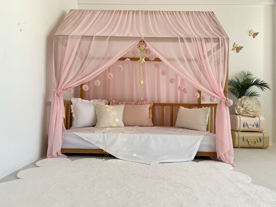 Pink Montessori Bed Tulle Canopy 
