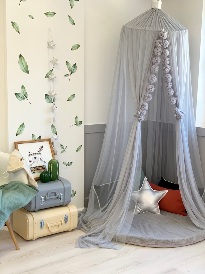Grey Crib Canopy Tulle Nursery Canopy Kids Canopy Play Room Etsy