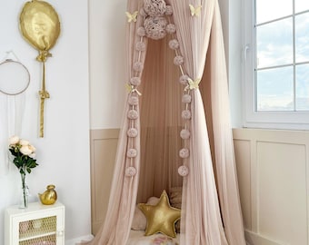 Pinkish Stone Bed Canopy  Tulle Curtains for Kids Montessori House Bed  Nursery Decor
