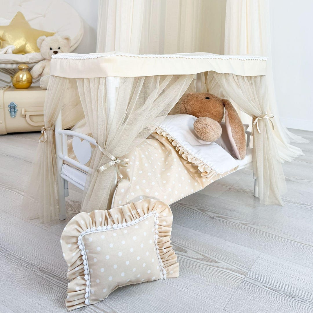 Gift for Girl 18 Inch Doll Canopy Bed Set Doll Bed With Bedding, Tulle ...