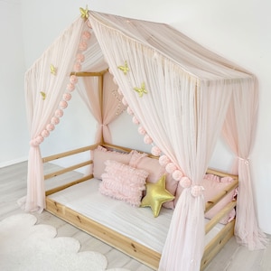 DELUXE Baby Rosa Betthimmel, maßgeschneiderte Betthimmel, Himmelbettvorhänge, Hausbettvorhänge, Montessori-Betthimmel,Betthimmelzelt, Betthimmel für Krippe