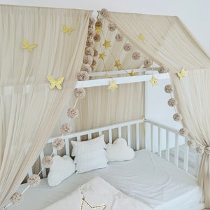 Beige Tulle Canopy, Customized Montessori Bed Canopy, Montessori Bed Curtains, House Bed Curtains, Crib Canopy for Bed Frame