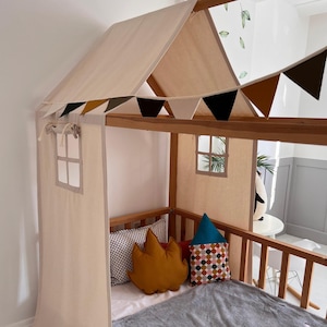 Montessori Canopy Tent House Bed Tent Natural Canvas Bed Canopy, Beige Cotton Canvas Canopy, Customized Bed Canopy, House Bed Curtains