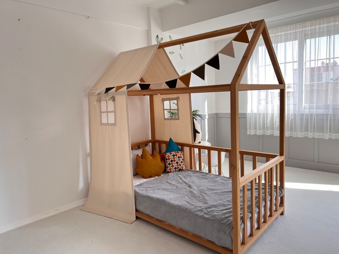 Natural Montessori Canopy Tent, House Bed Tent, Canvas Bed Canopy