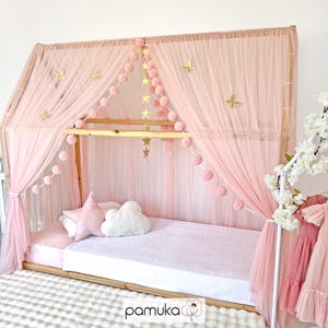 DELUXE Bed Curtains,Baby Pink Bed Canopy,Montessori Bed Canopy, House Bed Curtains,Kids Canopy, Canopy Bed Curtains,Princess Bed Curtains