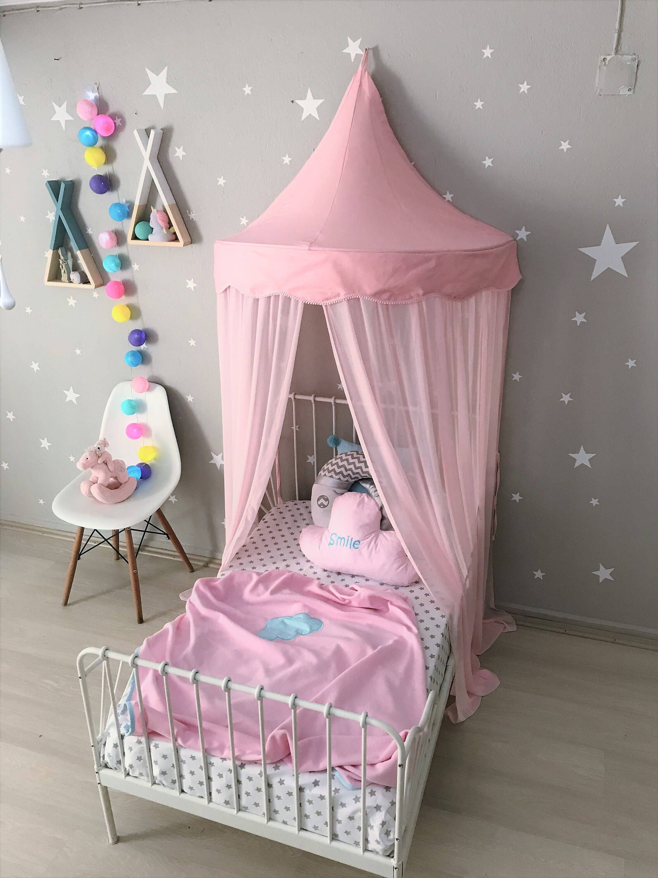 Khaki bianco/rosa/grigio chiaro/blu/kaki Per bambini con fantasia rete tende tenda gioco letto a baldacchino zanzariera con pizzo rotondo per bimbi Girls Game House 
