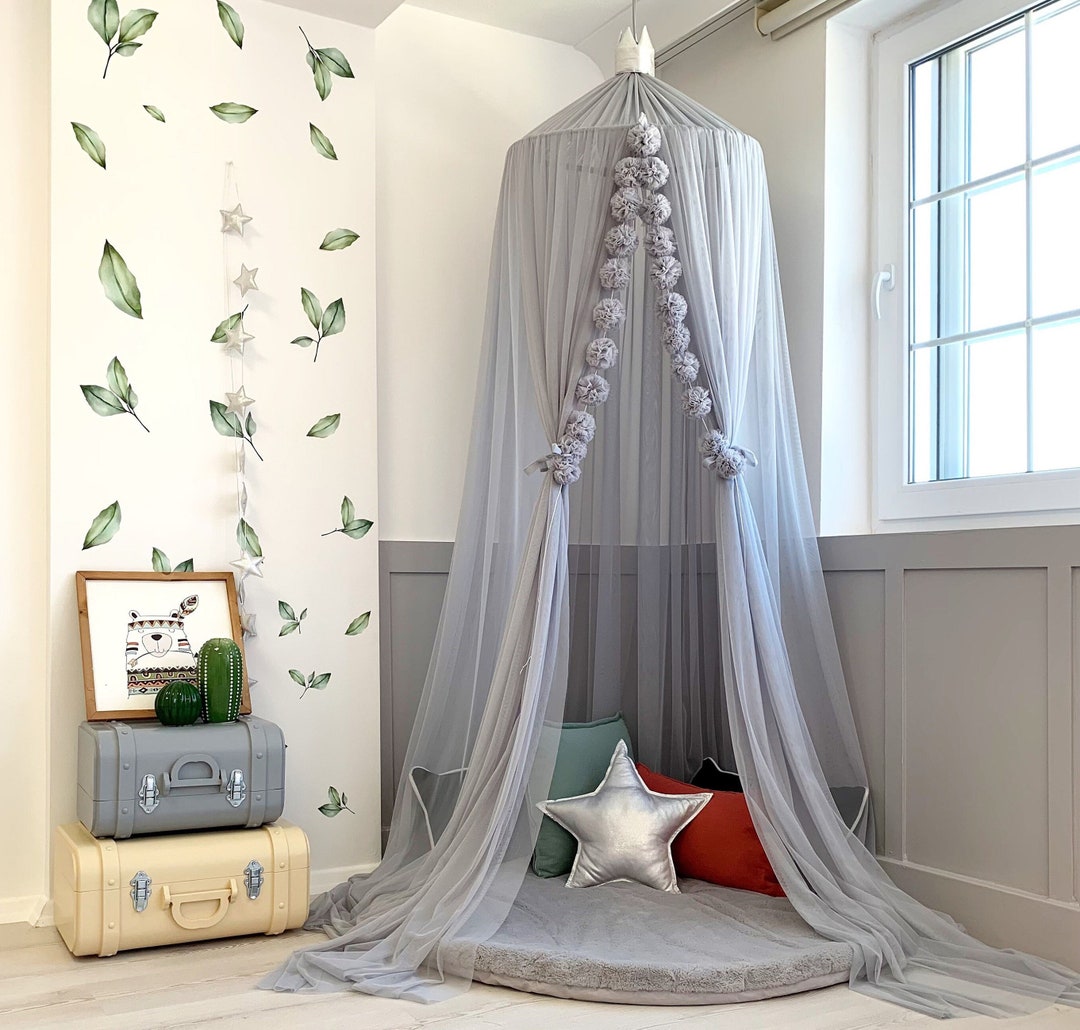 Grey Crib Canopy Tulle Nursery Canopy Kids Canopy Play Room