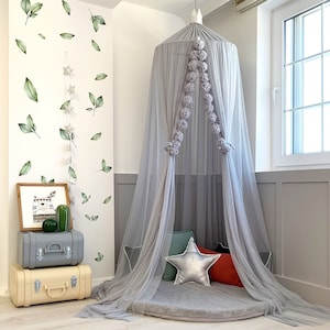 Grey Crib Canopy, Tulle Nursery Canopy,  Kids Canopy, Play Room Canopy, Hanging Tent, Children baldachin,Princess Bed Canopy, Reading Corner