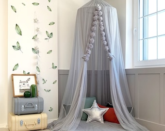 Grey Crib Canopy Tulle Nursery Canopy Kids Canopy Play Room