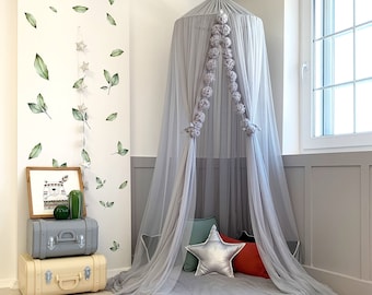 Grey Crib Canopy, Tulle Nursery Canopy,  Kids Canopy, Play Room Canopy, Hanging Tent, Children baldachin,Princess Bed Canopy, Reading Corner