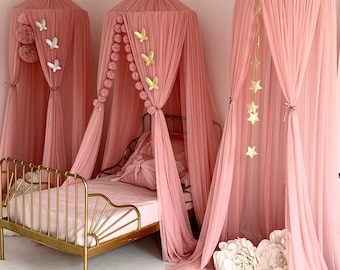 Blush Kids Bed Canopy, Nursery Crib Canopy, Kids Canopy, Crib Netting, Dusty Pink Canopy Bed, Tulle Princess Tent, Bed Curtains