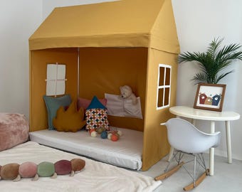 Mustard Yellow Kids Play Tent Montessori Indoor Fabric House Bed