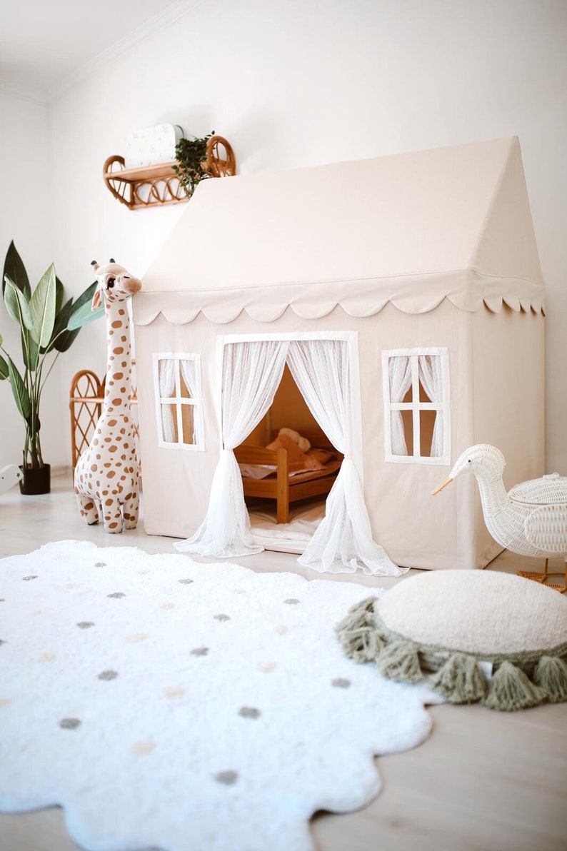 natural playhouse; canvas teepee, playhouse tent, boho teepee, kids teepee, cotton kids cottage, indoor tent