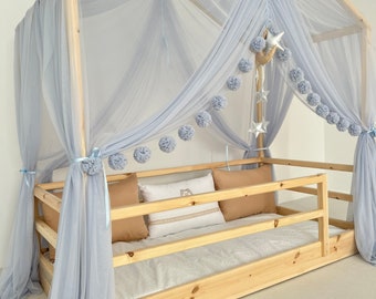 PLUS Blue Montessori Bed Canopy, Customized Bed Canopy, Canopy Bed Curtains, House Bed Curtains, Canopy for Bed,Canopy Tent, Canopy for Crib