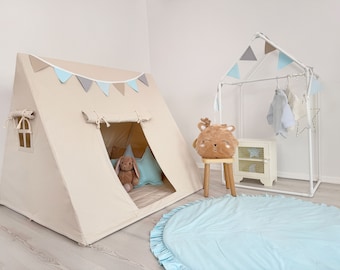 Cotton Teepee, Boho Kids Tent, indoor Play Tent, Kids Tent, Nursery Tent, Canvas Tent For Kids, Children Teepee, Natural Play Teepee