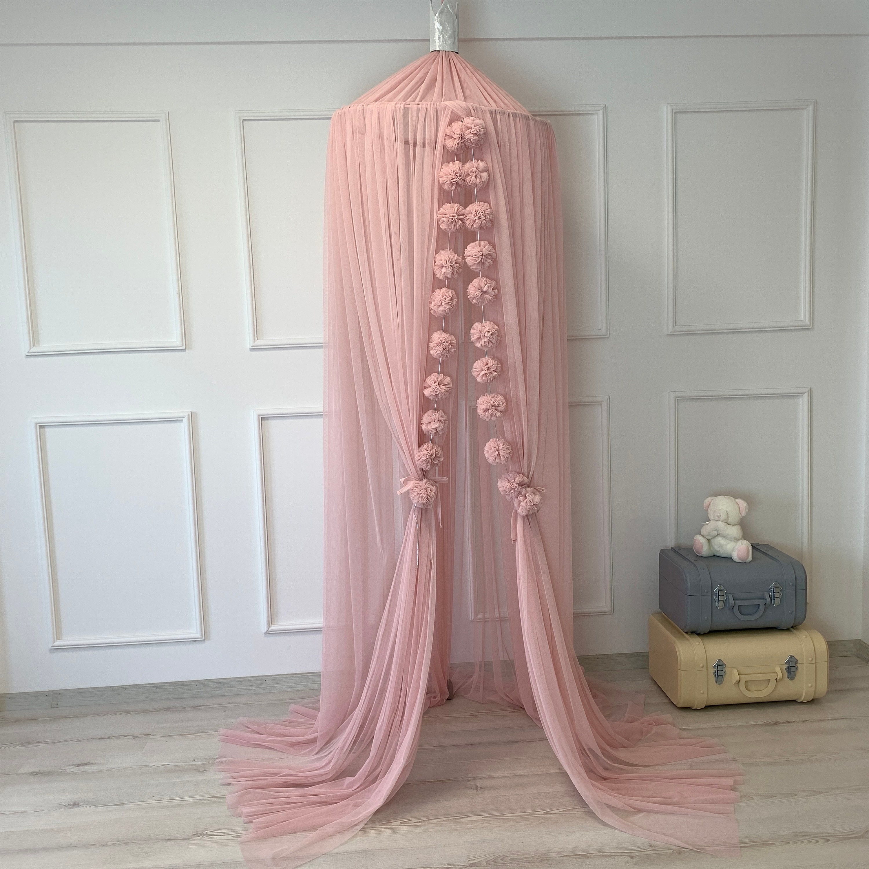 Blush Pink Canopy With 25 M Tulle Princess Crib Canopy Dusty Etsy