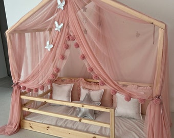 PLUS Blush  Bed Canopy, Customized Bed Canopy, Canopy Bed Curtains, House Bed Curtains, Montessori Canopy,Canopy Tent, Canopy for Crib