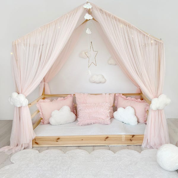 ROYAL Baby Pink  Bed Curtains, Toddler House Bed Canopy,  Customized Bed Canopy, Pink Canopy Curtains, Montessori Canopy, Canopy for Crib