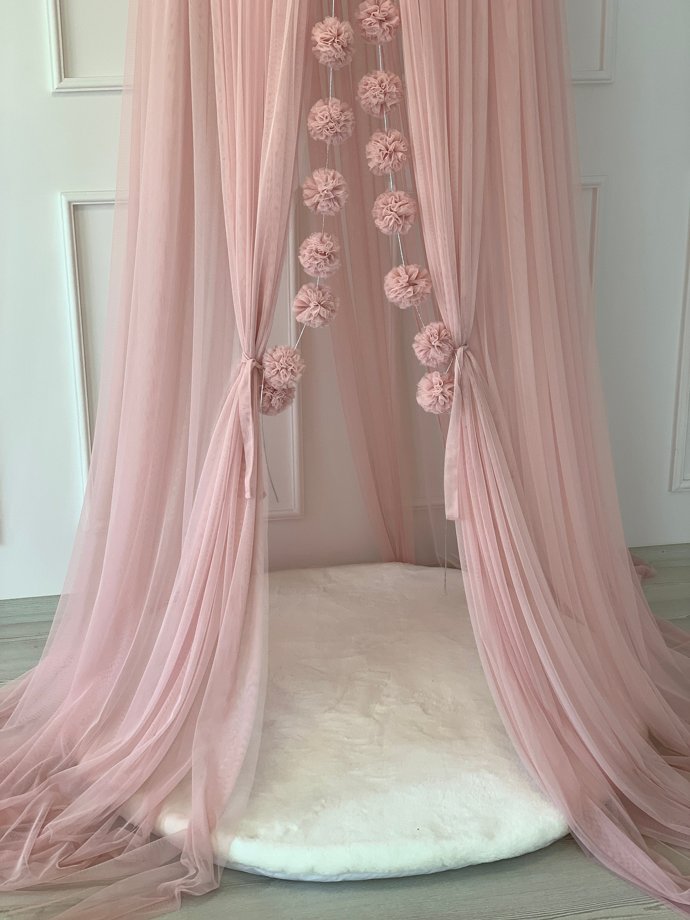 Blush Pink Canopy With 25 M Tulle Princess Crib Canopy Dusty Etsy