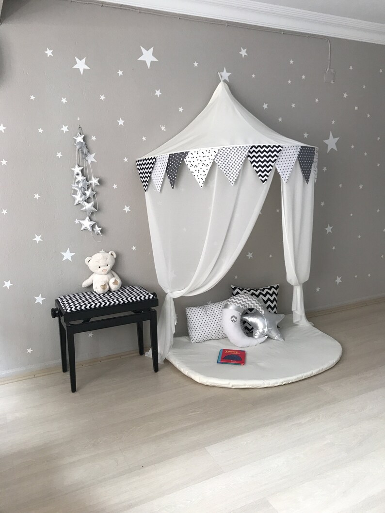 Unisex Baldachin Reading Corner Half Canopy Canopy Bedding Black White Teepee Play Corner Hanging Play Tent Kids Canopy Canopy Tent