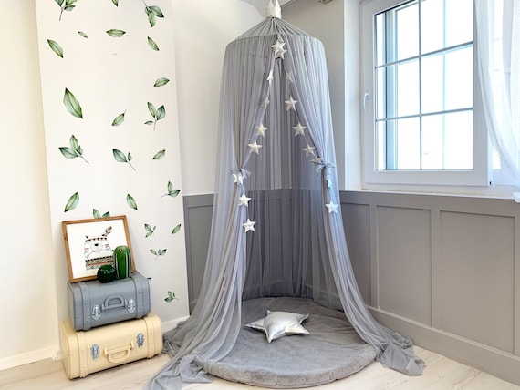 Grey Crib Canopy, Tulle Nursery Canopy, Kids Canopy, Play Room Canopy,  Hanging Tent, Children Baldachin,princess Bed Canopy, Reading Corner 