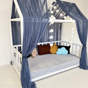 Blauer Betthimmel, Montessori Betthimmel, Haus Bettvorhang, Blauer Betthimmel, Himmelbett Vorhänge, Himmel für Kinderbett, Himmelzelt
