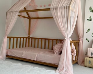 Tenda Rosa Cipora Oro Cielo Letto Montessori Tenda Letto Bambini 100% Cotone - Per Letti 80x160 E 90x190 Cm | Modelo 2 Rosa Cipria/Oro Letto Montessori Bambini 90x200 Tenda Montessori Lettino